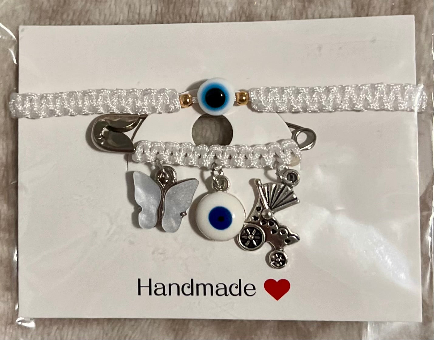 Pulsera de bebé y Broche de Protección 🧷 Blanco 🤍